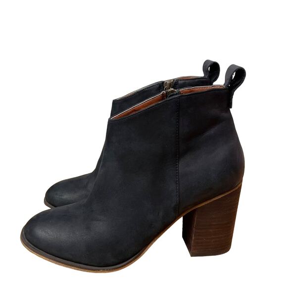 Bp Boots Womens 9 M Blue Leather Stacked Block Heel Ankle Side Zip Pull Tab - Picture 3 of 10